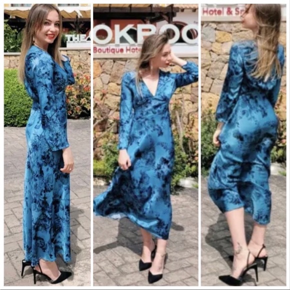 ✨✨ Zara Floral Print Dress Blue|Black - Picture 3 of 13